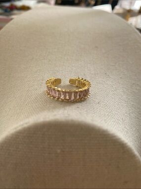 Gold-Tone Ring with Pink Baguette Crystals - Elegant Women's Ring